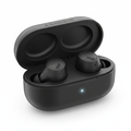 Noise-cancelling wireless earbuds in open charging case on white background